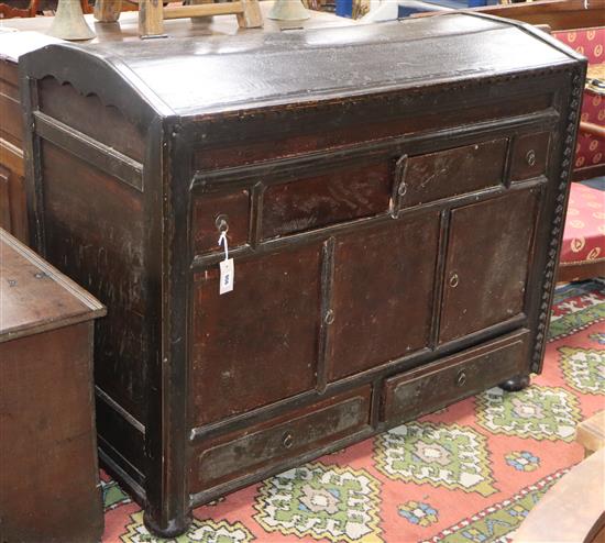 An 18th century Chinese painted dome top trunk / cabinet fitted four drawers W.124cm